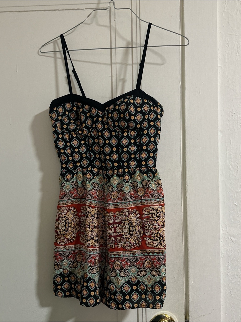 Xhilaration Black Multicolor Printed Strapless Romper
